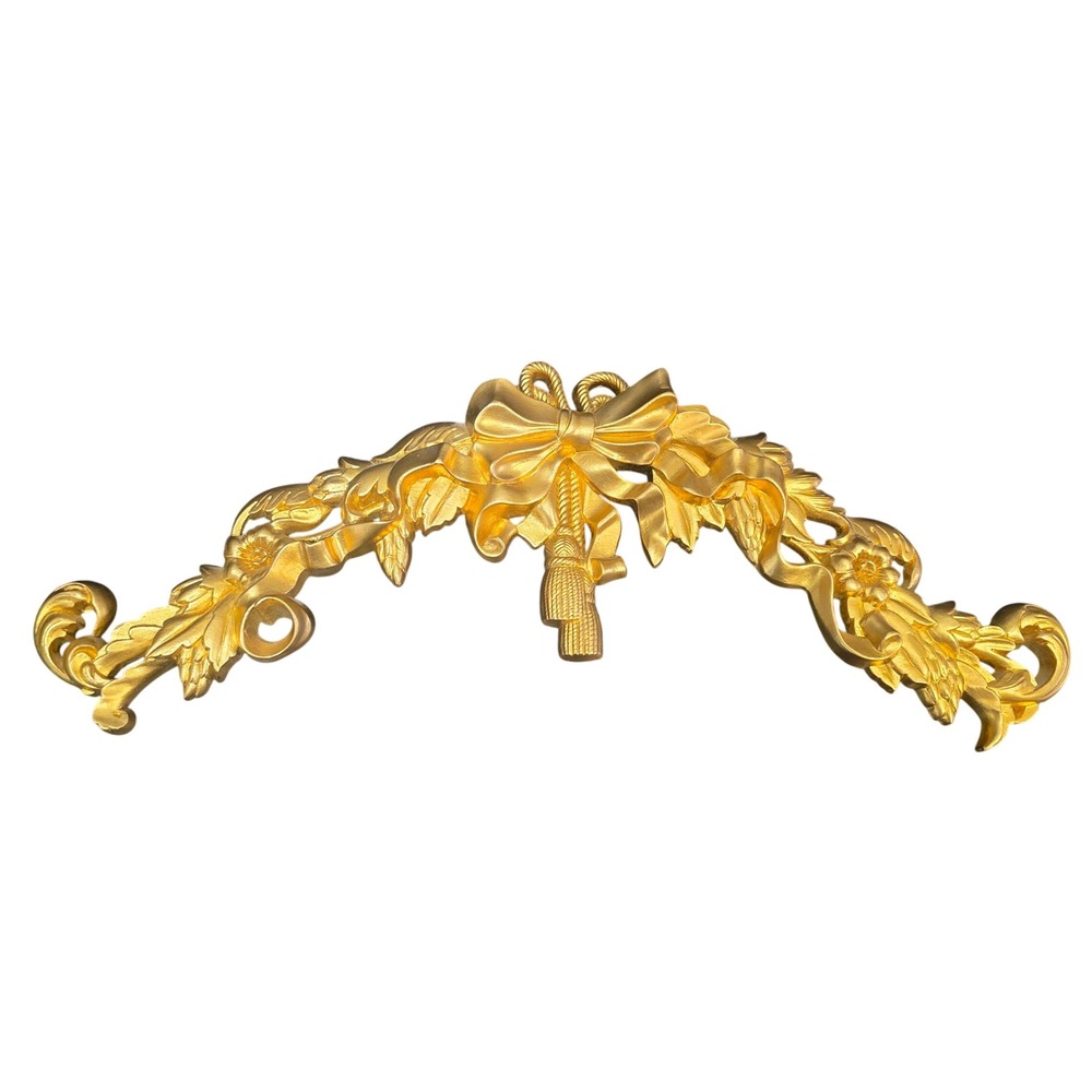 Burwood Products Wall Pediment Vintage 16in Gold Bow Tassel Floral Swag 2830-A